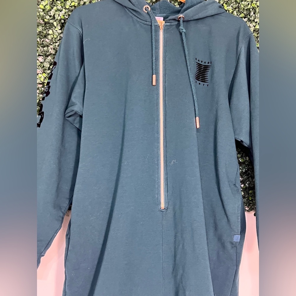 Savage X Fenty Green Zip Hooded Hunter Green Jumpsuit Size Large - Picture 4 of 16
